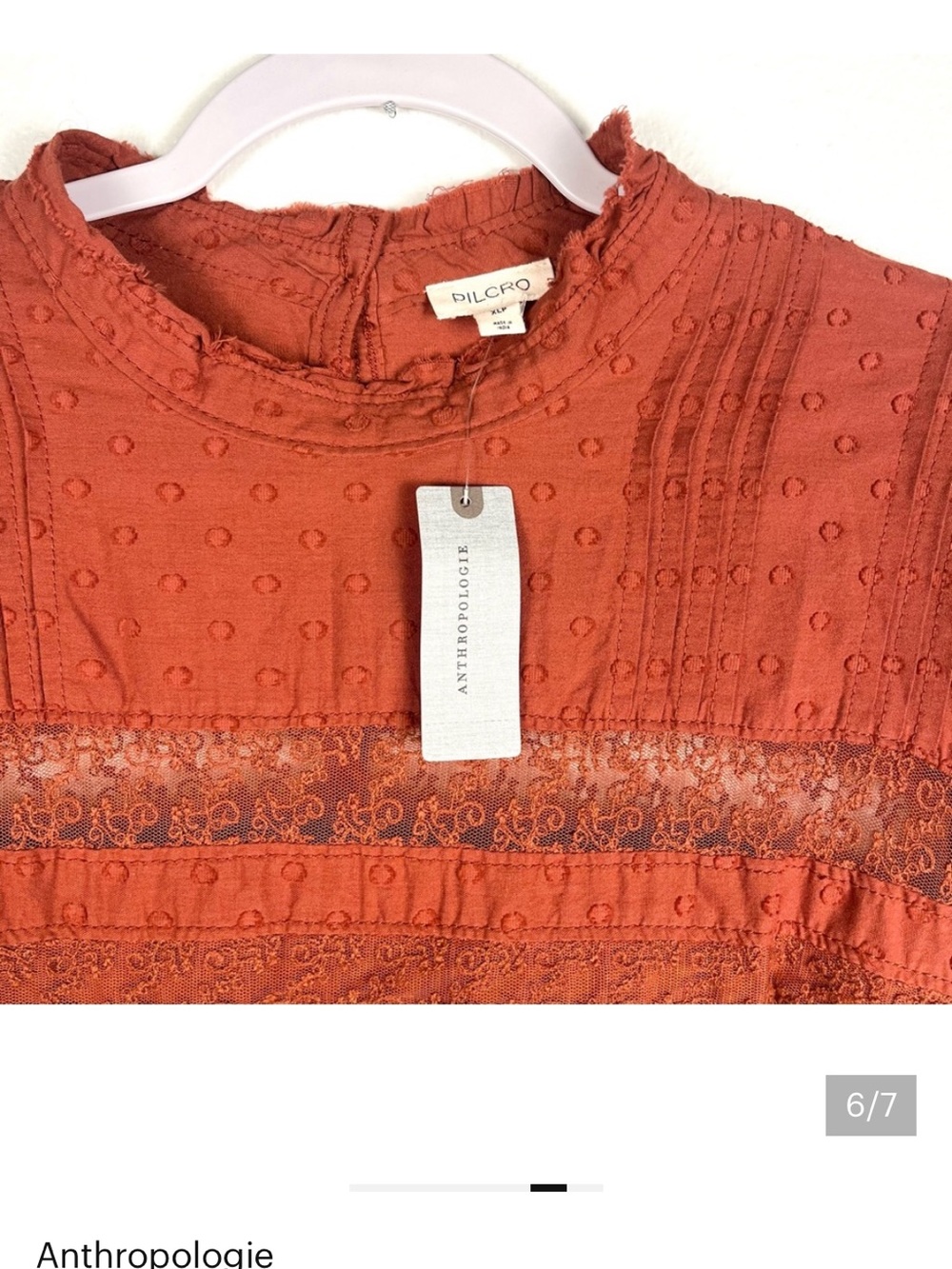 NWT Anthropologie Pilcro Orange Mock Neck Tiered Lace Trim Mini Dress XLP - Picture 6 of 7